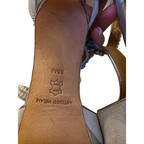 Antonio Melani Silver Glitter Rhinestone T-Strap Heels With Zipper Back Closure - Picture 2 of 16